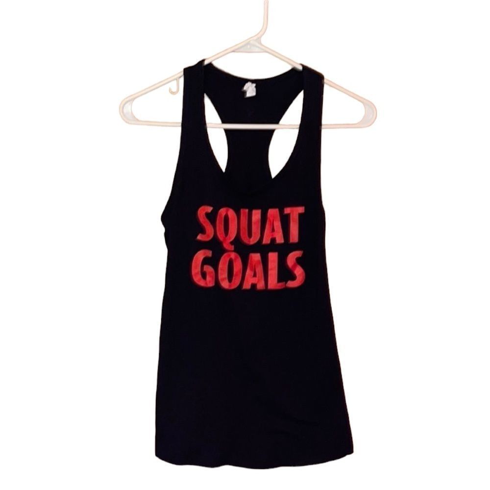 •NEXT LEVEL APPAREL•”SQUAT GOALS” black/red racer back tank top size small